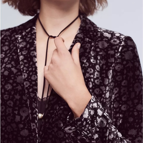 Anthro Elevenses Floral Velvet Blazer Jacket Coat - Picture 4 of 12